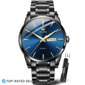 Classic Stainless Steel Men's Watch with Date Luminous Quartz Waterproof